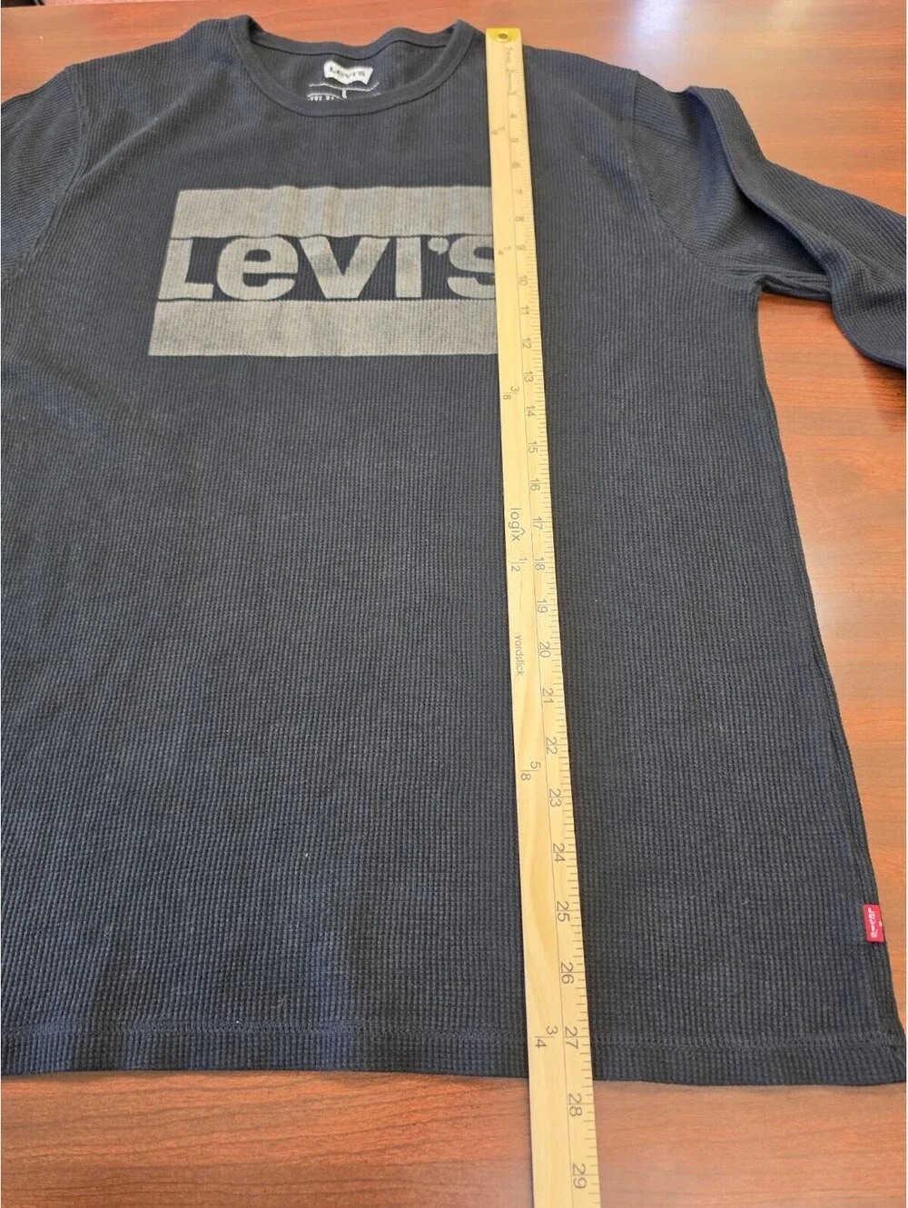 Levi's Logo Waffle Knit Thermal Shirt Mens L Black Long Sleeve Crew Neck Dadcore
